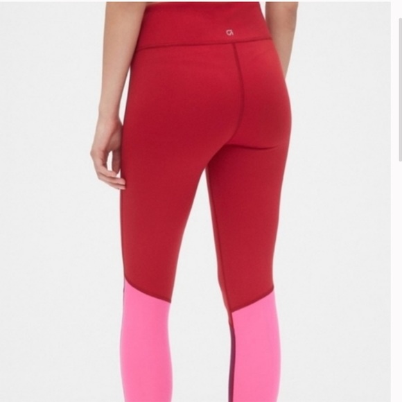 GAP Fit Blackout Technology Red/Pink Color Block 7/8 Leggings Athletic Pants - Picture 3 of 13